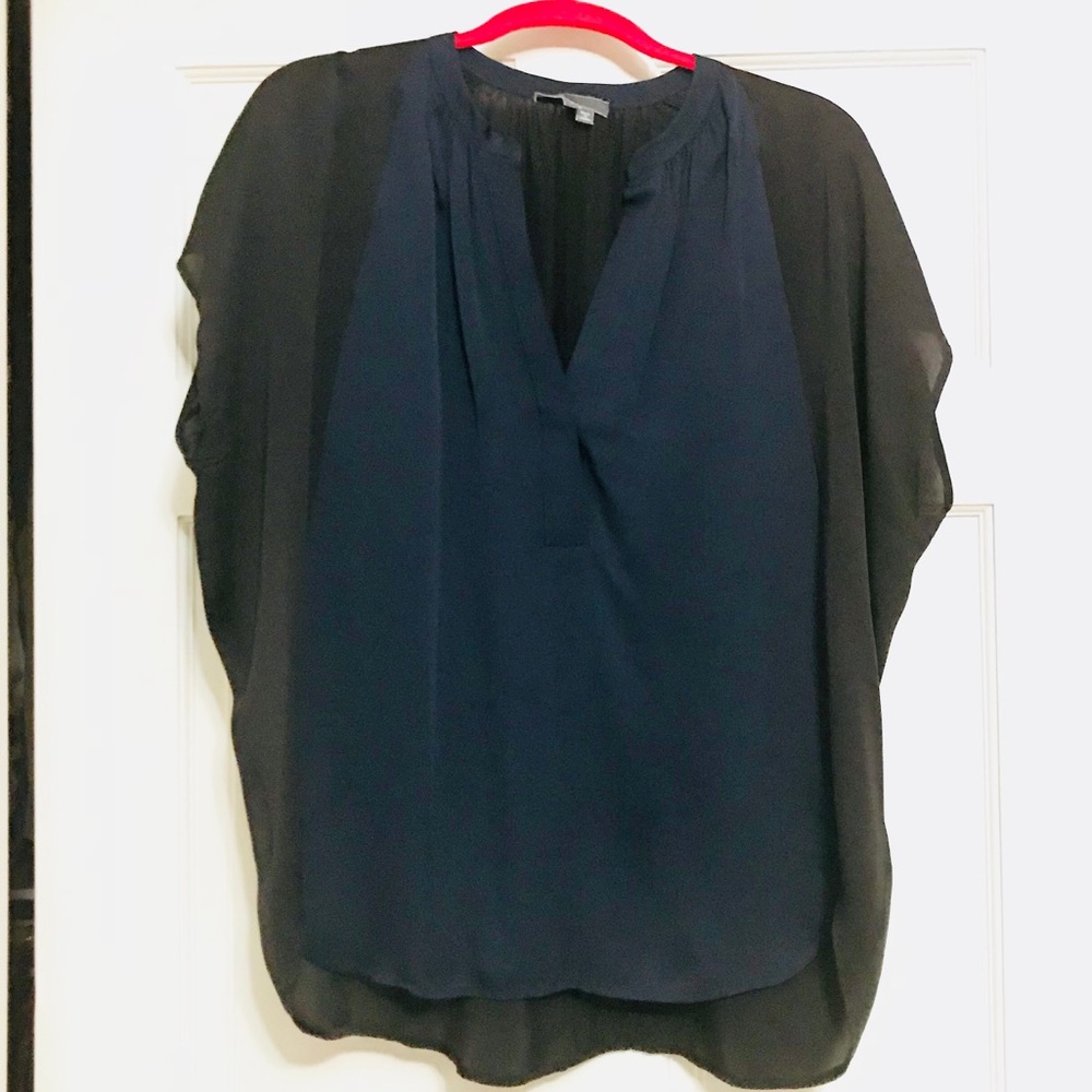 Beautiful navy blue and black silk blouse by Vince
